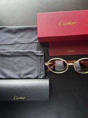 Iced Out Vintage Cartier Gold Frame Sunglasses with Brown Lenses